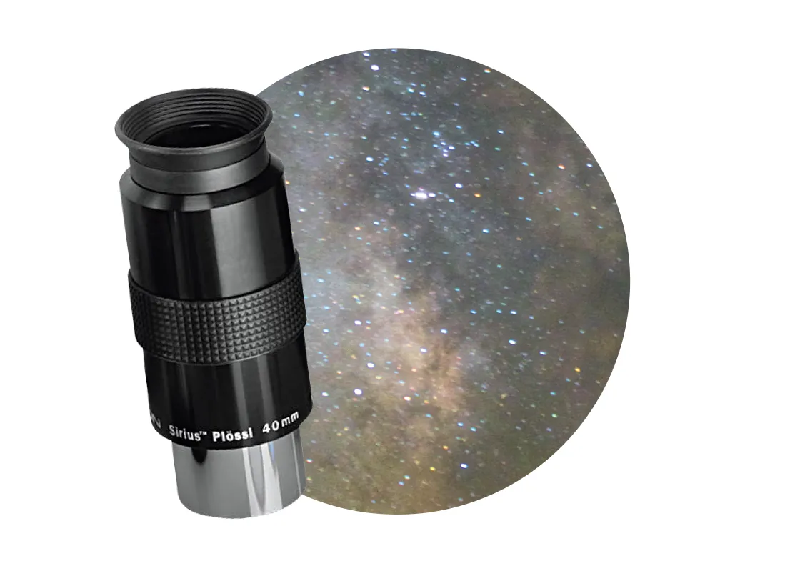 A 40mm eyepiece and a 750mm focal length scope gives 18.75x magnification. This is a great option for viewing the Milky Way and sprawling regions of nebulae. Credit: BBC Sky at Night Magazine.