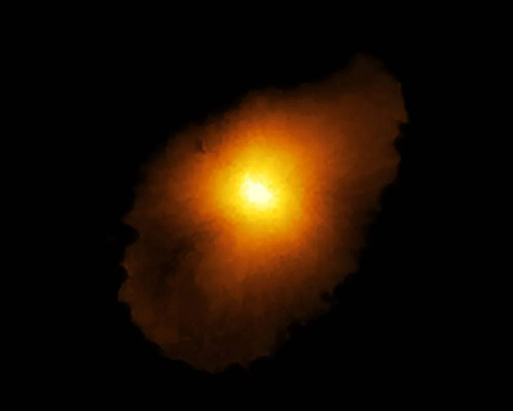 A reconstructed image of the galaxy produced using computer software. Credit: ALMA (ESO/NAOJ/NRAO), Rizzo et al.