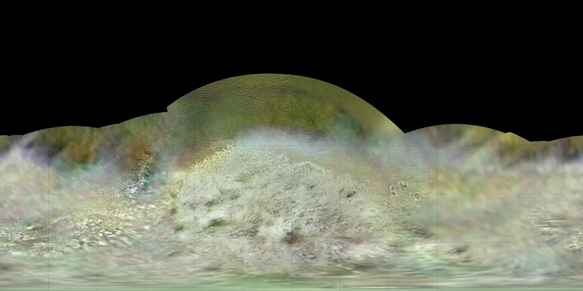 A global map of Triton produced using data from the Voyager 2 spacecraft. Credit: NASA/JPL-Caltech/Lunar & Planetary Institute