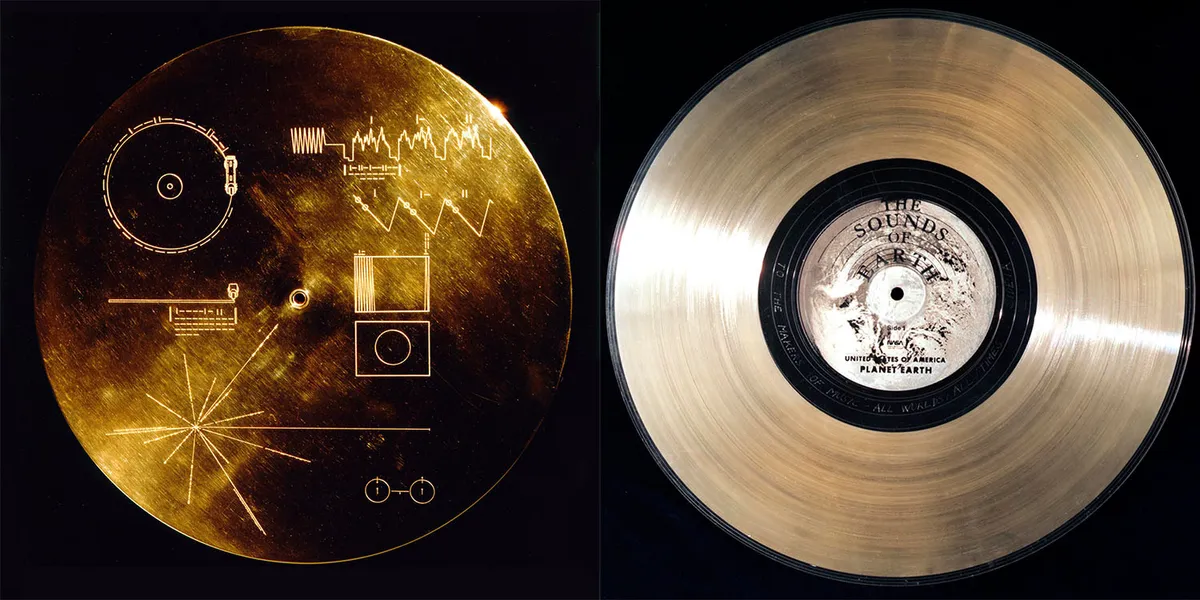 The Golden Record and its cover, showing information on how it should be played as well as illustrations revealing the location of the SolarSystem. Credit: NASA/JPL-Caltech