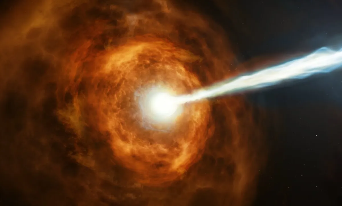 An artist's impression of a gamma ray burst. Credit: ESA/Hubble, M. Kornmesser