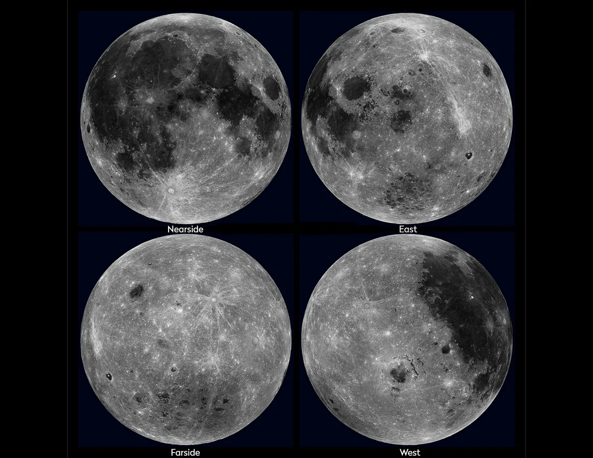 Four hemispheric views of the Moon constructed from images taken by NASA's Lunar Reconnaissance Orbiter. Credit: NASA/GSFC/Arizona State University