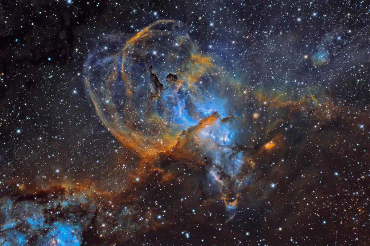 The Statue of Liberty Nebula, NGC 3576 Nicolas Rolland, via El Sauce Observatory, Rio Hurtado, Chile, January/February 2020. Equipment: SBIG STXL-11002 camera, PlaneWave 17” CDK astrograph, Paramount ME mount