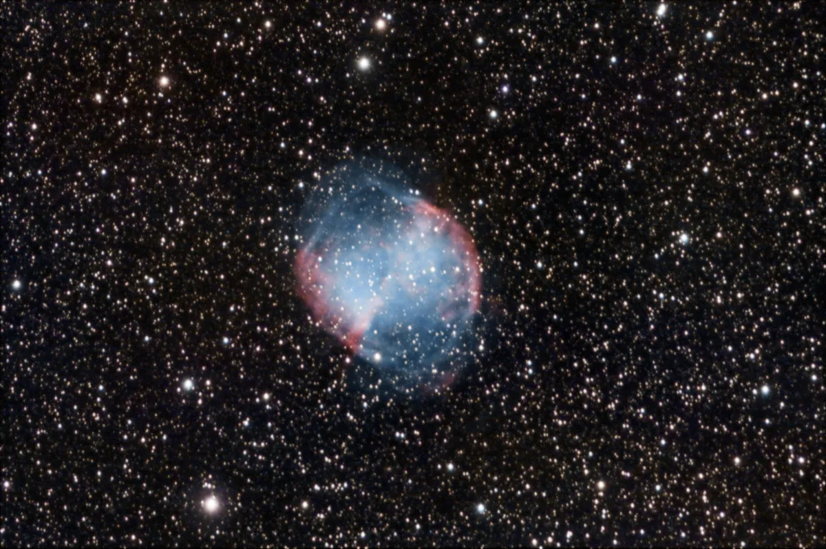The Dumbbell Nebula, M27 Tom Wildoner, The Dark Side Observatory, PA, USA, 25 May 2020. Equipment: ZWO ASI 071MC-Pro camera, Meade LX90 SCT, Celestron CGEM DX mount