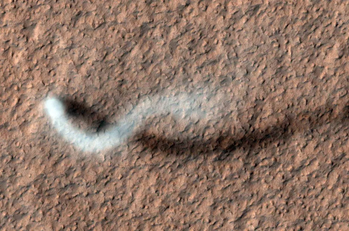 A dust devil on Mars, as seen by NASA's Mars Reconnaissance Orbiter. Credit: NASA/JPL-Caltech/University of Arizona