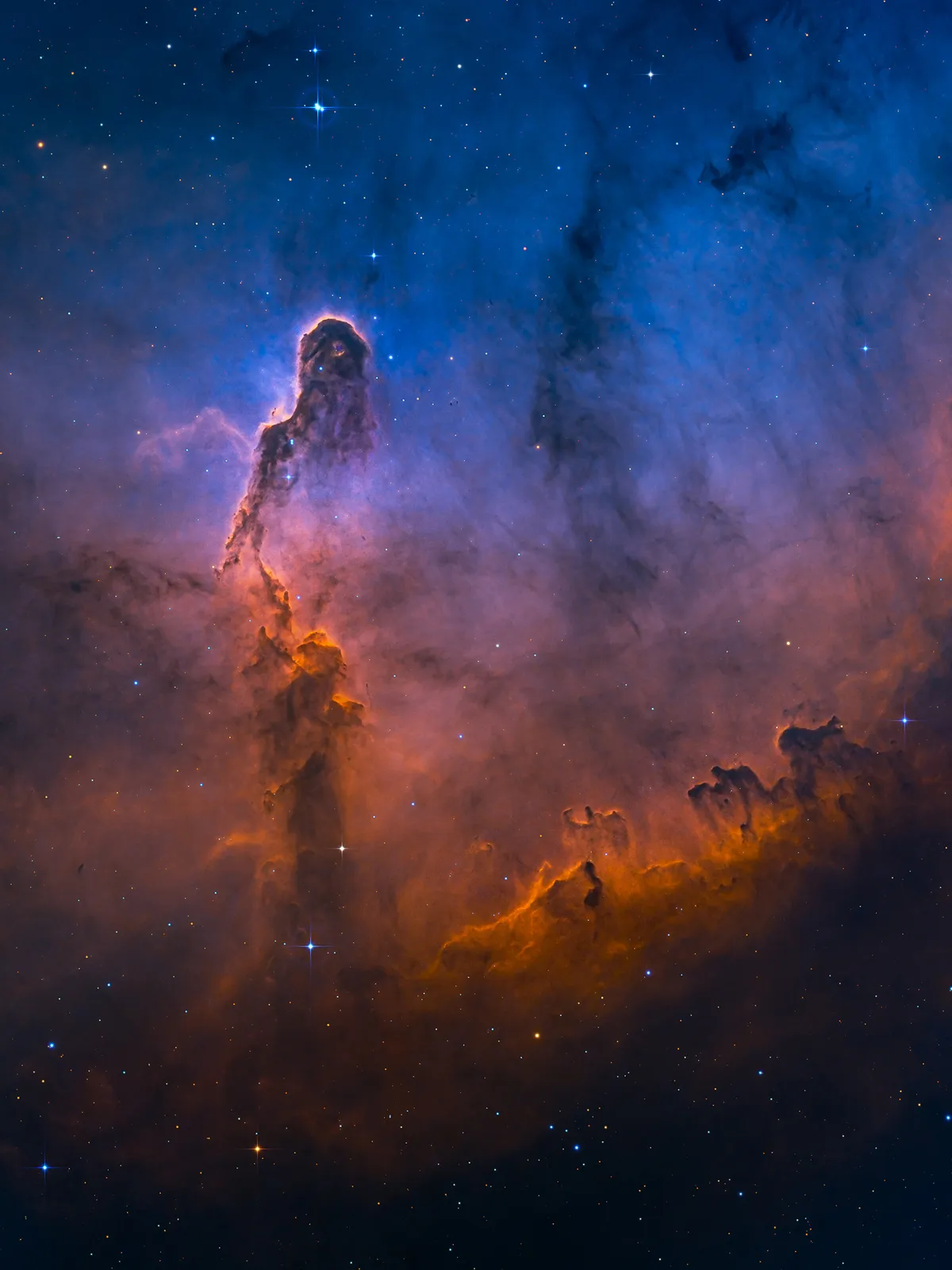 The Misty Elephant's Trunk Min Xie (USA). Highly commended, Stars and Nebulae. Equipment: Takahashi FSQ-85 EDP, Astrodon 3 nm filters, Astro-Physics Mach1GTO CP3 mount, ZWO ASI1600MM-Pro camera.