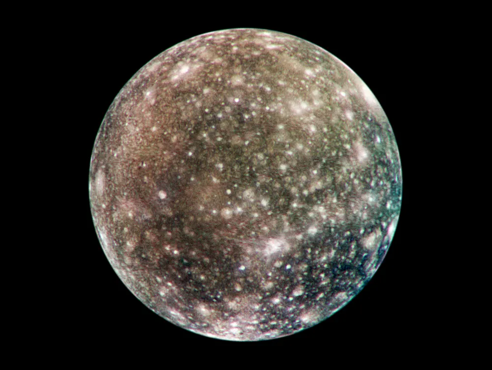 A view of Jupiter's moon Callisto captured on May 2001. Could this heavily cratered moon host a slaty ocean? Credit: NASA/JPL/DLR