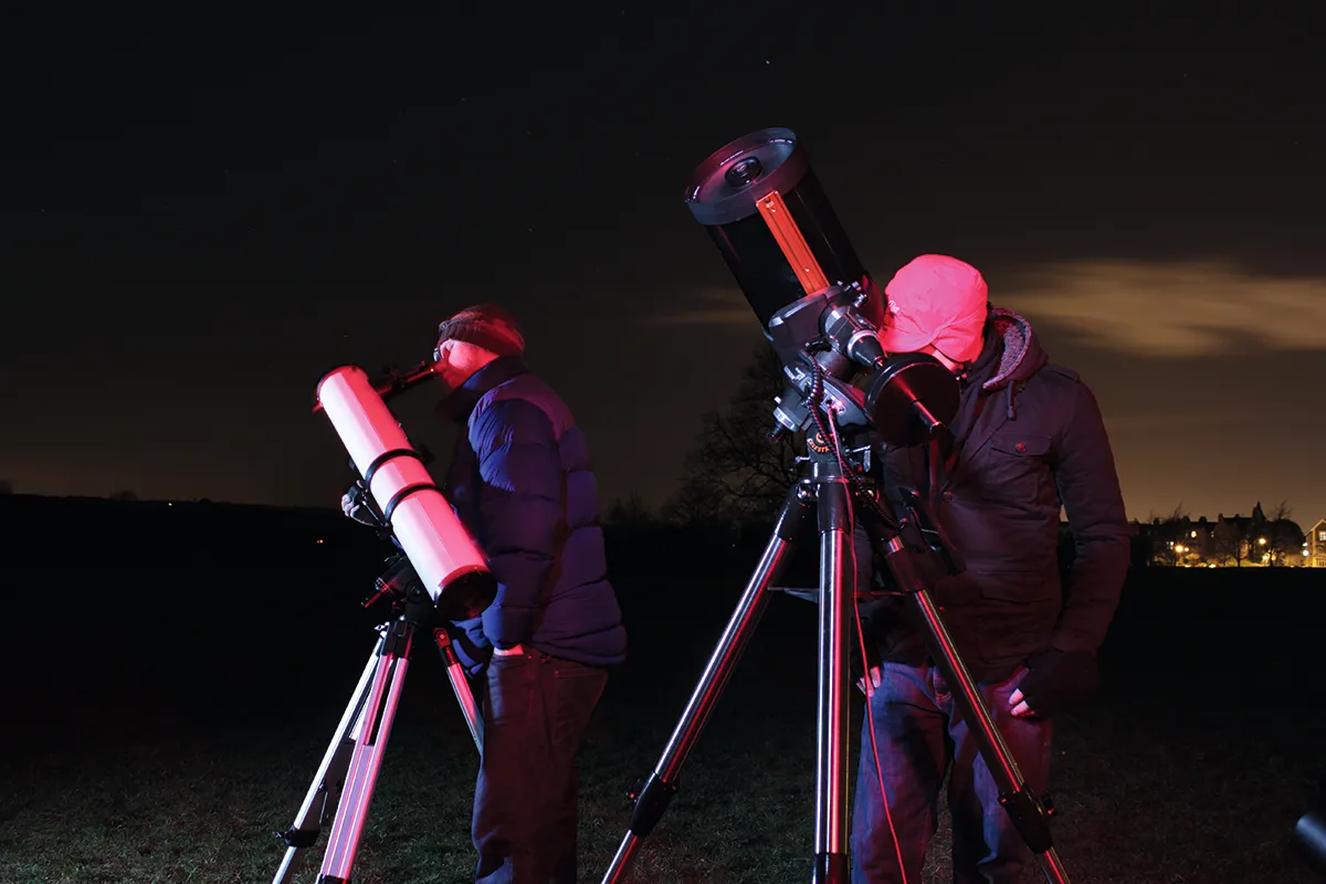 Through an eyepiece, the sky will take on a different orientation depending on which scope you use. Credit: BBC Sky at Night Magazine.
