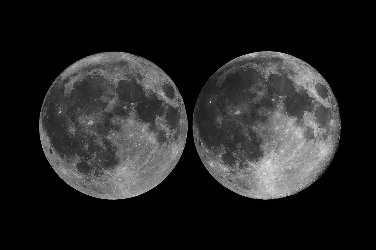 Thanks to lunar libration we can observe slightly more than half of the Moon’s surface. Credit: Pete Lawrence