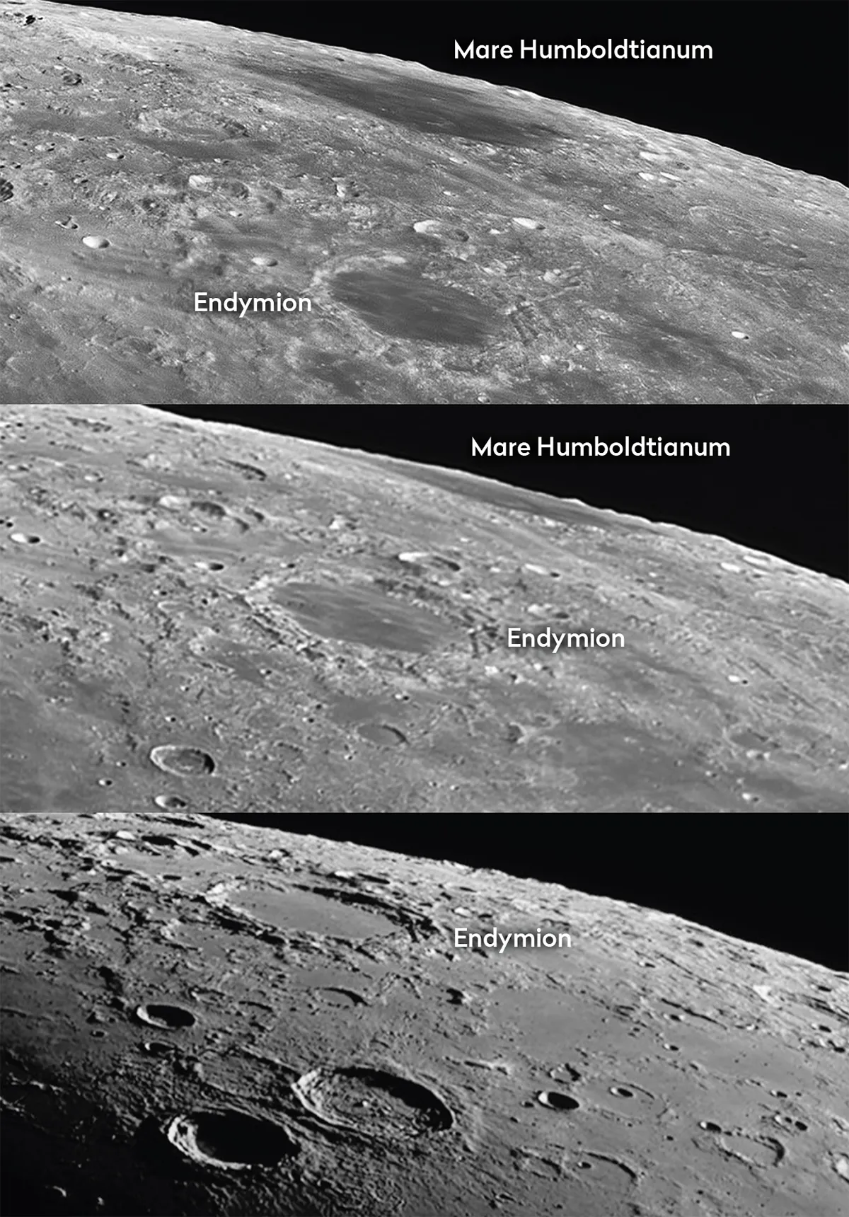 Mare Humboldtianum approaching, then disappearing, over the Moon’s limb. Credit: Pete Lawrence