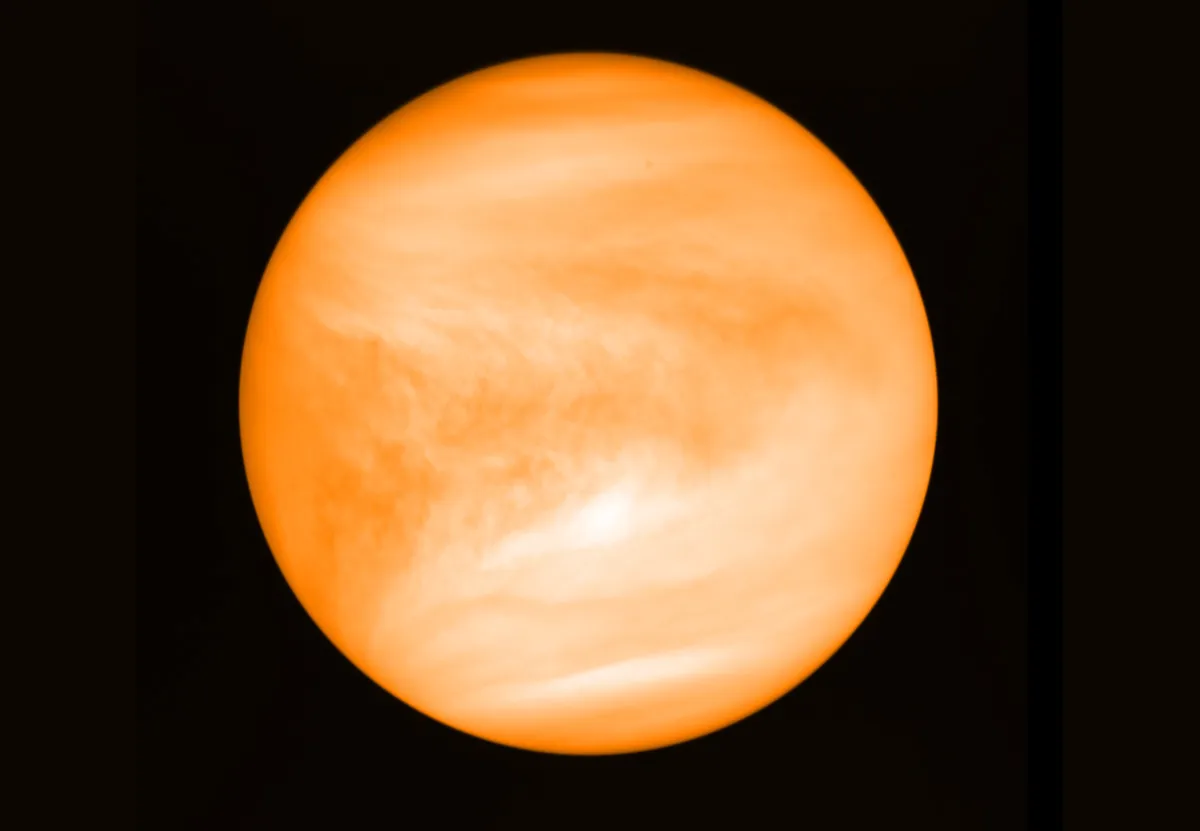 Image of Venus, observed in the 365nm waveband by the Venus Ultraviolet Imager (UVI) on board the Akatsuki probe. The observations were made on 6 May 2016, when the spacecraft saw the whole planet illuminated. J. Greaves / Cardiff University