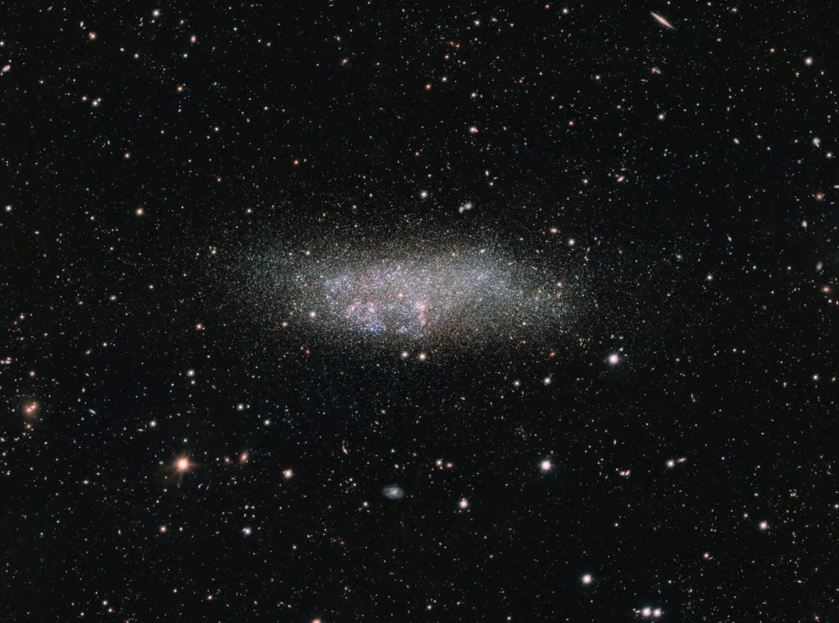 Wolf-Lundmark-Melotte is a lone galaxy located on the edge of the Local Group. It's so distant that astronomers think it may never have interacted with any other Local Group galaxy. Credit: ESO. Acknowledgement: VST/Omegacam Local Group Survey