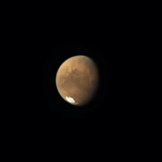 Mars Dmitry Ardashev, Zaprudnya, Russia, 9 August 2020. Equipment: ZWO ASI 178MC camera, TS-Optics 10-inch f/5 Newtonian, Sky-Watcher EQ6-R mouny.