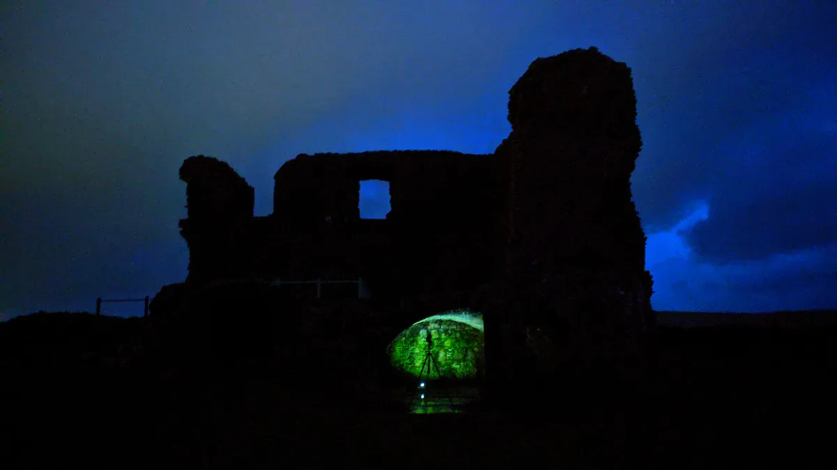 Contemplating the night sky and the history of Kendall Castle. Credit: Stuart Atkinson