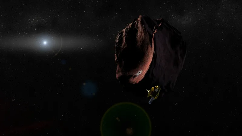 Artist's impression of the New Horizons spacecraft encountering a Kuiper Belt Object. Credit: Johns Hopkins University Applied Physics Laboratory/Southwest Research Institute (JHUAPL/SwRI)