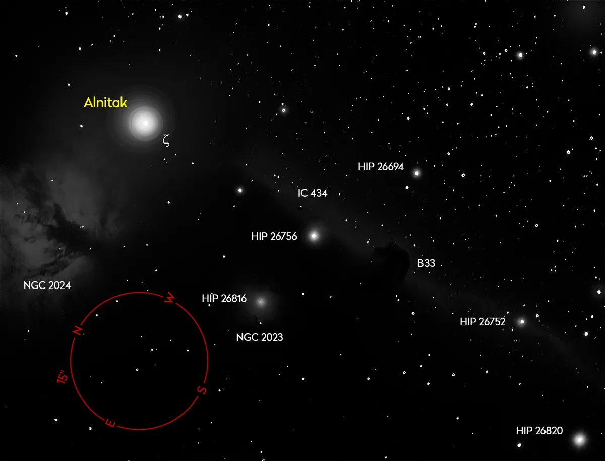 Use our chart to help you locate the Horsehead Nebula in the night sky. Credit: Pete Lawrence