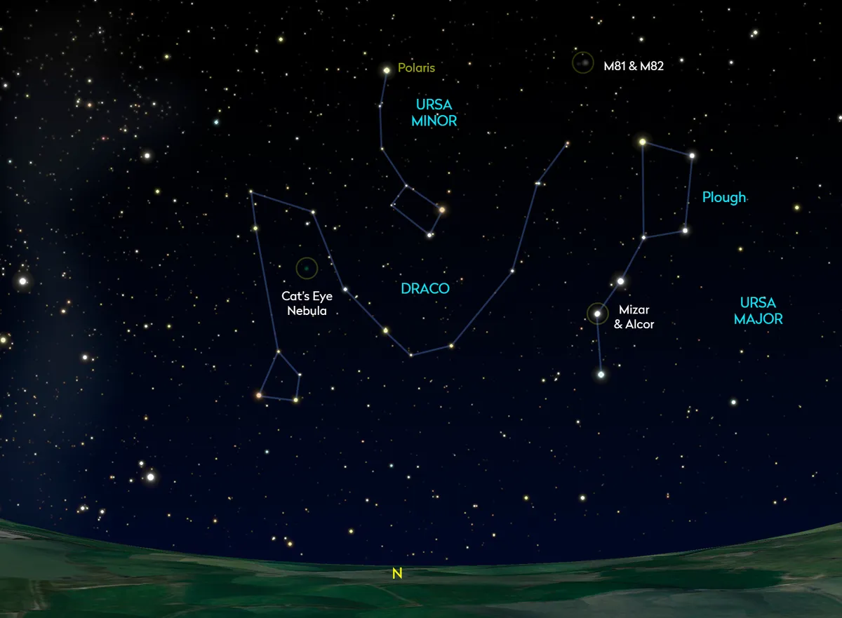 Chart showing the location of the Cat's Eye Nebula in the night sky