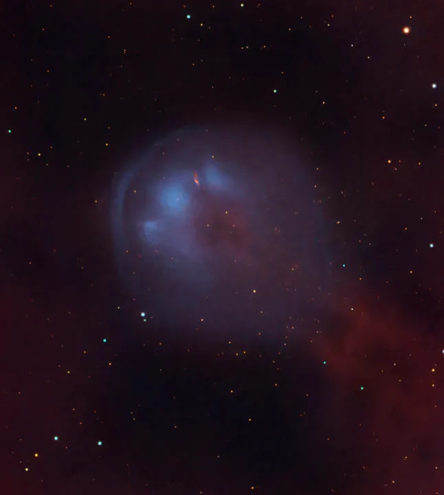Planetary nebula HFG1 Douglas Struble, Taylor, Michigan, USA, 10 November 2018 and 26 November 2020. Equipment: ZWO ASI 1600MM Pro camera, Stellarvue SVX102T-R/Explore Scientific 152mm apo triplet refractors, Astro-Physics GTO-Mach 1/Orion Atlas Pro mounts