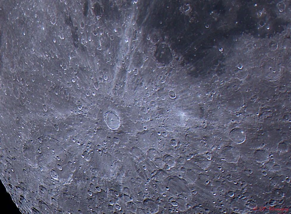 Tycho crater Steve Fox, Camberley, Surrey, 3 November 2020. Equipment: ZWO ASI 120MM mono camera, Celestron EdgeHD 9.25-inch Schmidt-Cassegrain,