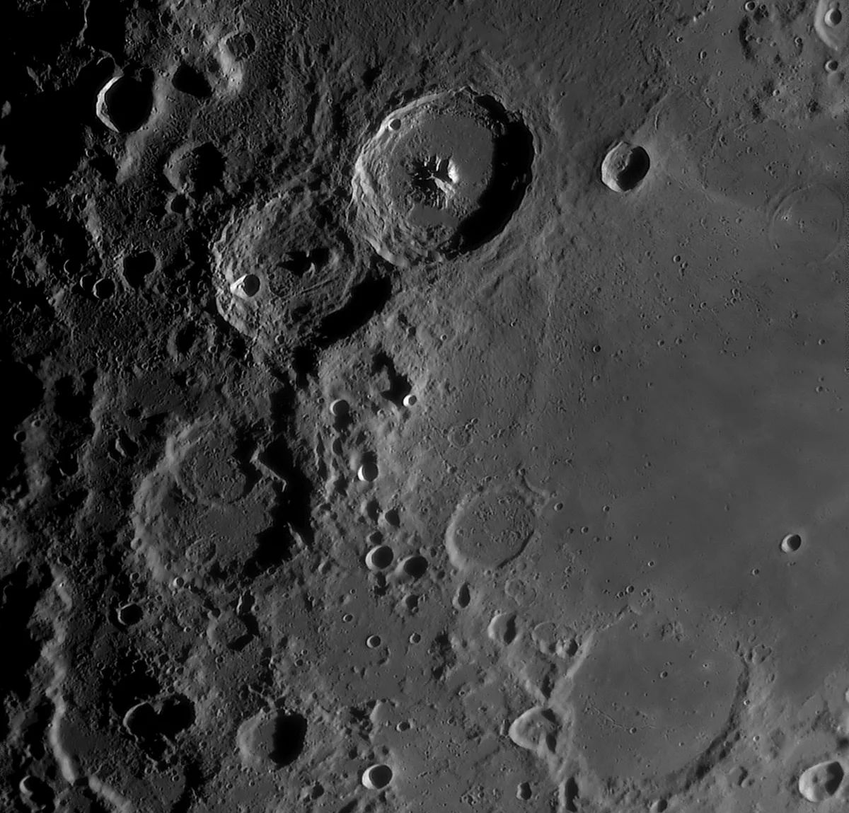 Complex regions such as the area around the crater Theophilus make excellent imaging targets. Credit: Pete Lawrence