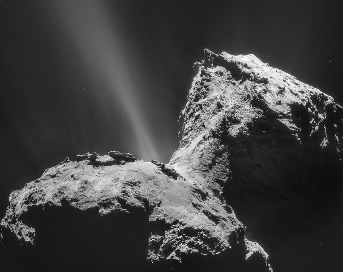 An outflow of gas from Comet 67P/Churyumov-Gerasimenko, which was studied during the Rosetta mission. Credit: ESA/Rosetta/NAVCAM – CC BY-SA IGO 3.0