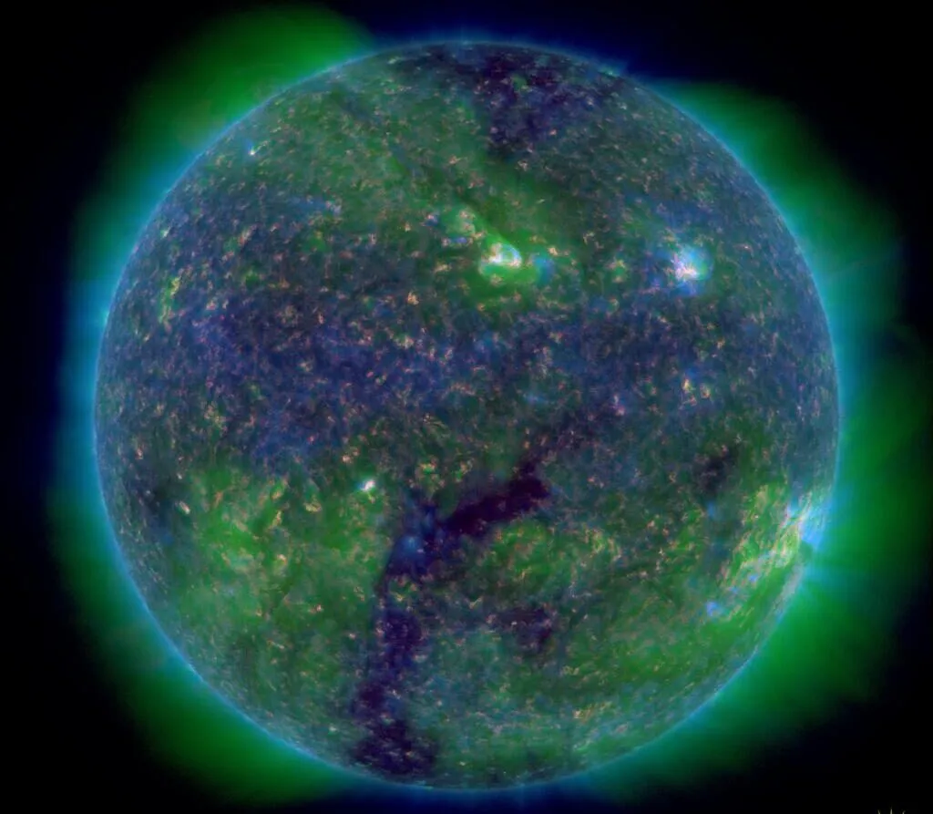 NASA Solar Dynamics Observatory image of the Sun captured at 304, 211 and 171 angstroms. Credit: NASA/Solar Dynamics Observatory