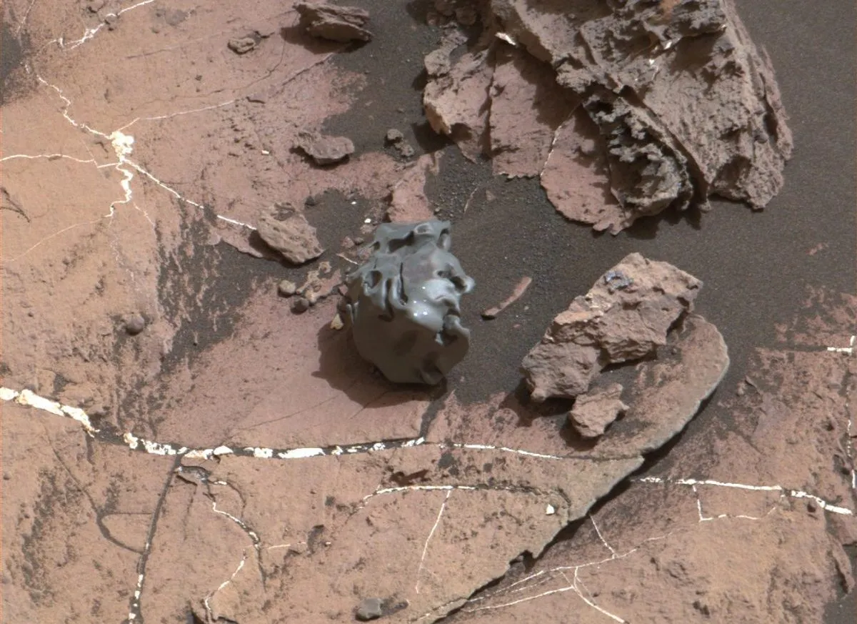 Mars rovers regularly find meteorites on the planet's surface. This space rock was discovered by Curiosity on 30 October 2016. It's about the size of a golf ball. Credit: NASA/JPL-Caltech/MSSS
