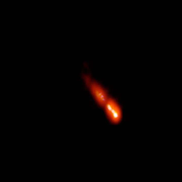 Blazar galaxy PSO J0309 27 in Aries VERY LONG BASELINE ARRAY, 22 DECEMBER 2020 CREDIT: Spingola et al.; Bill Saxton, NRAO/AUI/NSF.