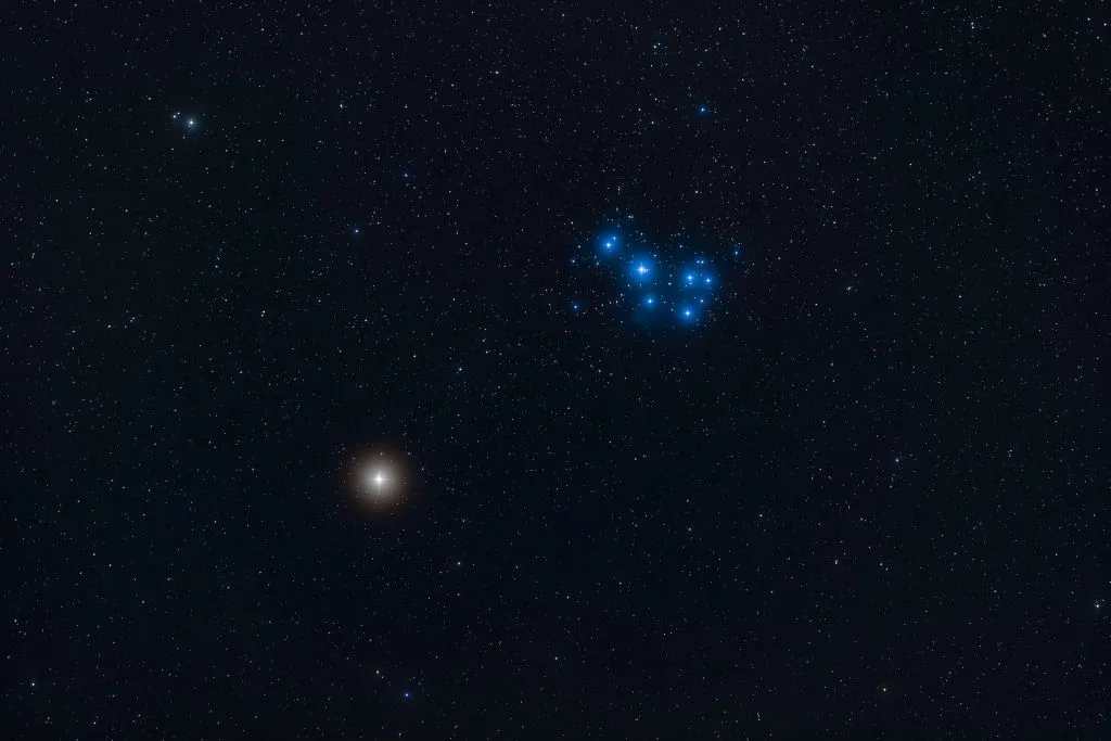 Mars appears next to the Pleiades, 30 March 2019. Photo by: Alan Dyer/VW PICS/Universal Images Group via Getty Images