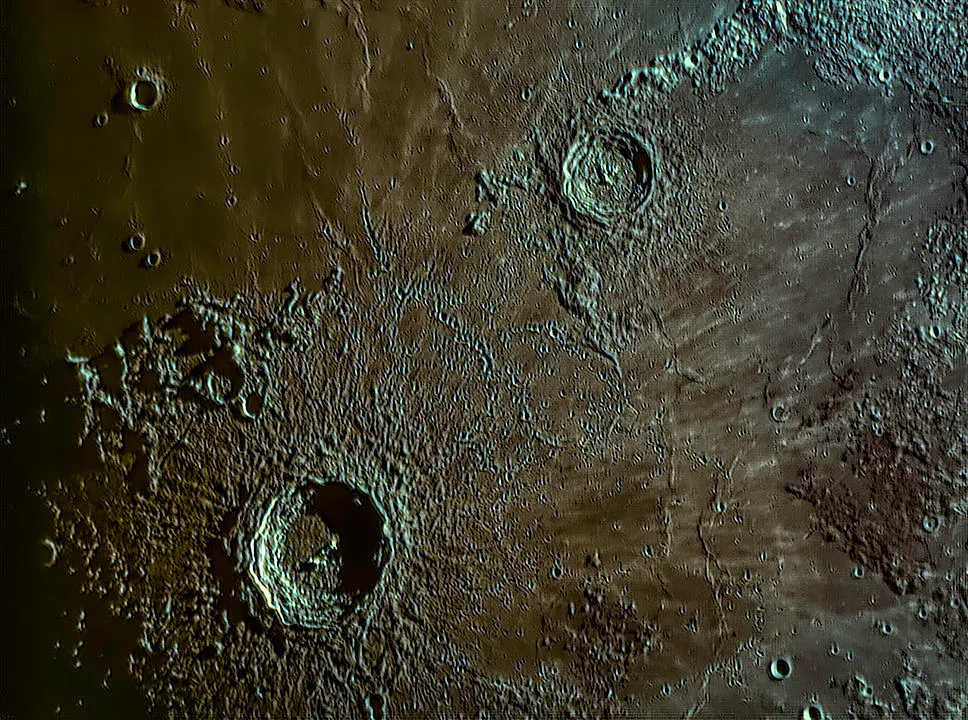 Copernicus and Eratosthenes Michael K Jamieson, Snitterby, Lincolnshire, 31 May 2020.Equipment: ZWO ASI 224MC colour camera, Meade LX90 SCT.