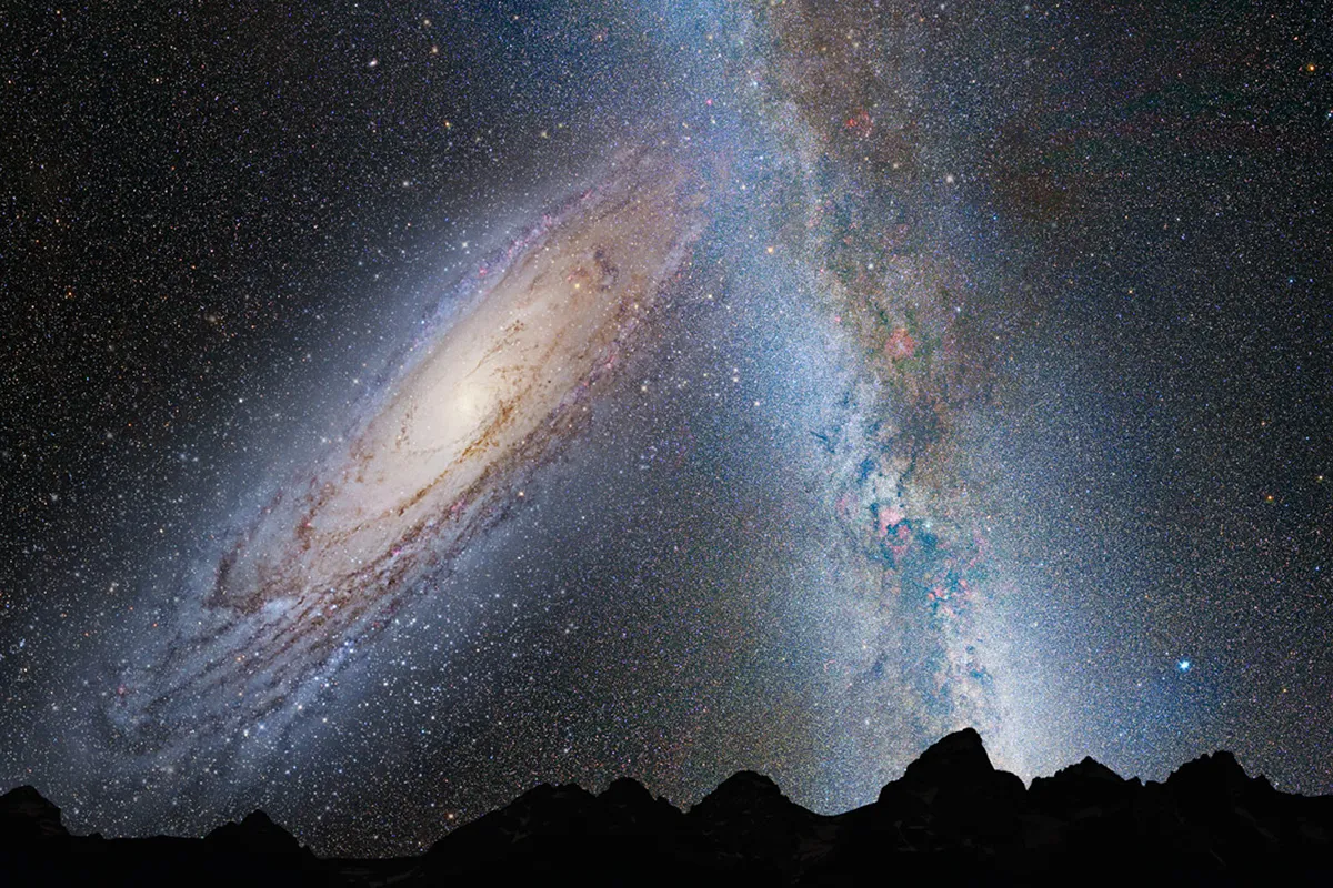 A simulation showing Earth’s night sky in 3.75 billion years as Andromeda collides with the Milky Way. Credit: NASA; ESA; Z. Levay and R. van der Marel, STScI; T. Hallas; and A. Mellinger