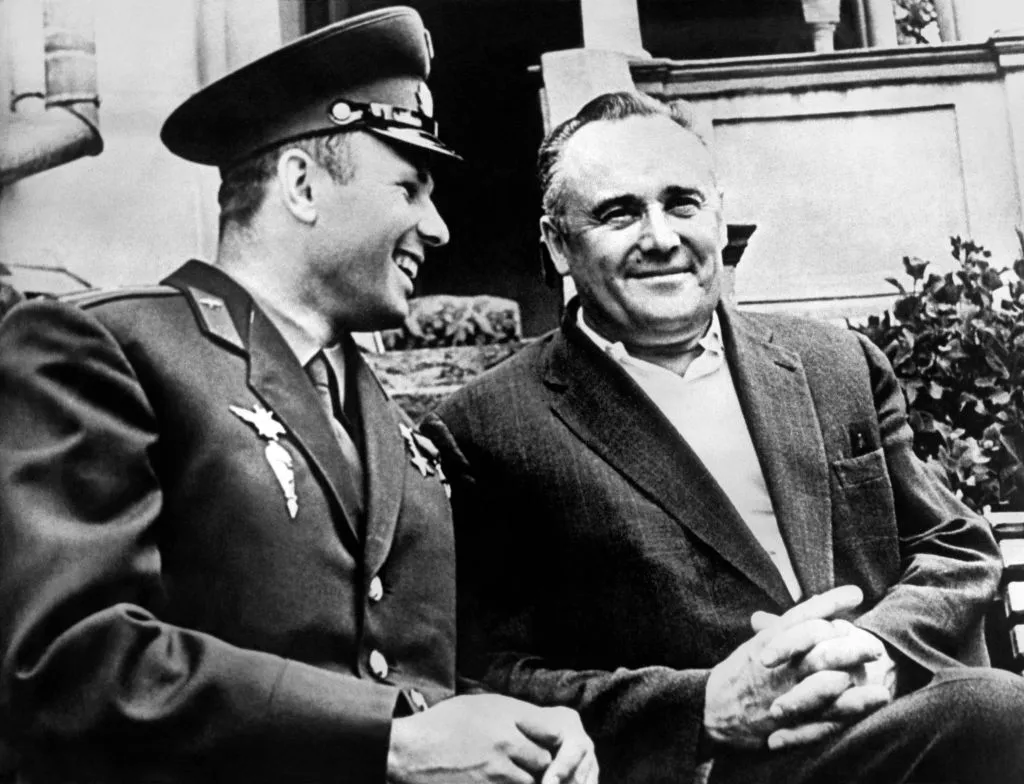Sergei Korolev (right) pictured with Yuri Gagarin (left), the first man to travel into space. Credit: TASS / Getty Images.
