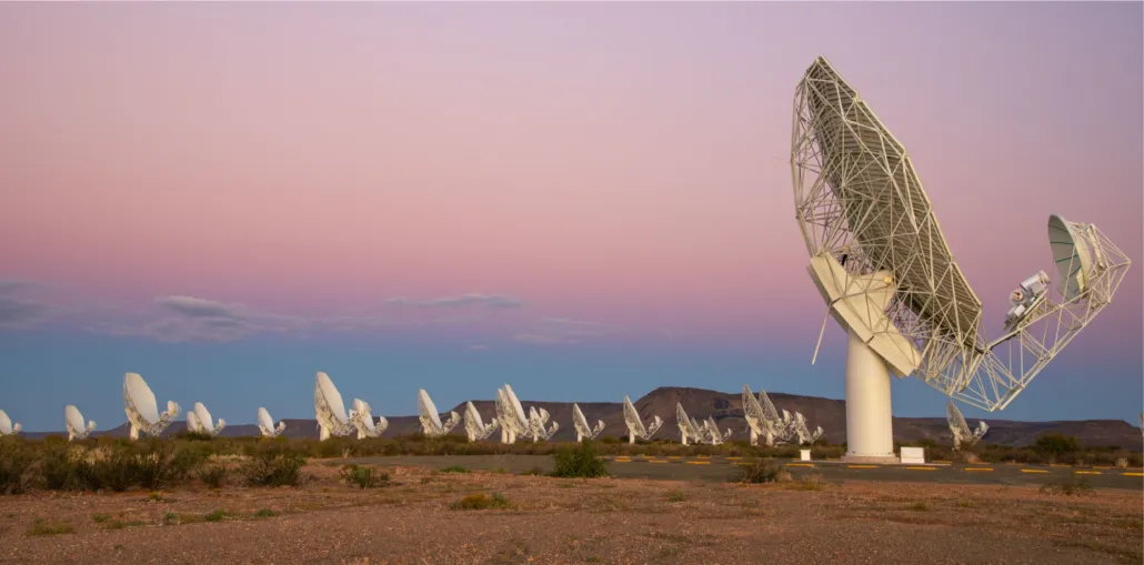An artist's impression of how the MeerKAT array will look once completed. Credit: South African Radio Astronomy Observatory (SARAO)