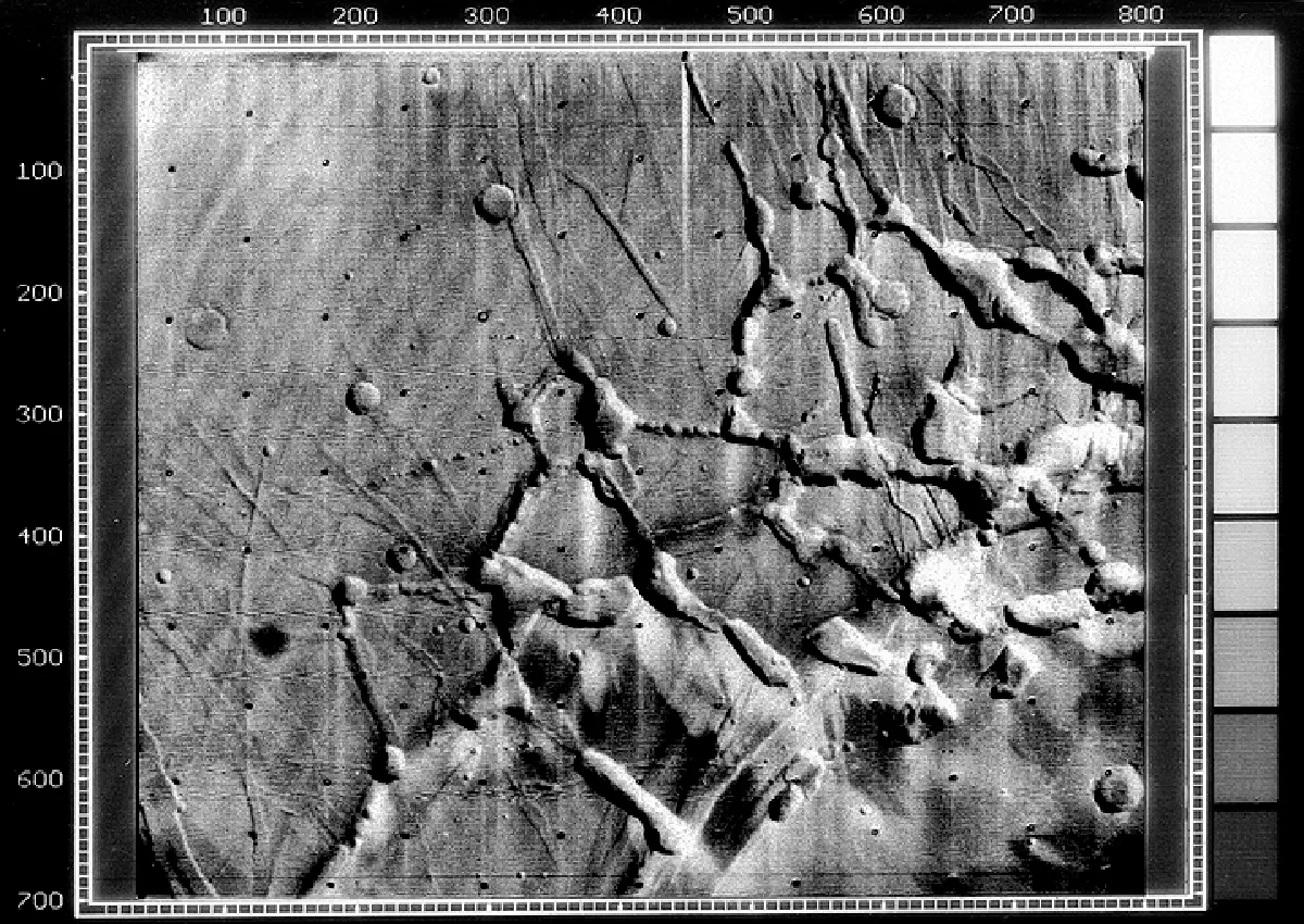 The western end of Vallis Marineris on Mars, as seen by the Mariner 9 spacecraft. Credit: NASA/JPL.