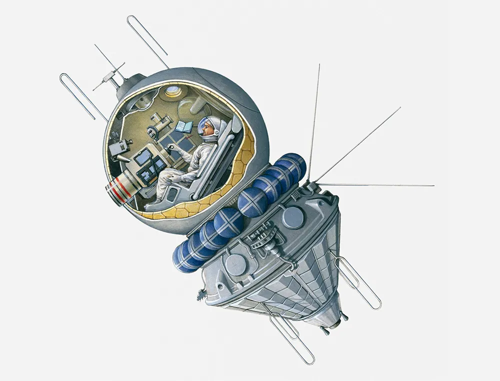 An illustration of the Soviet Vostock re-entry capsule. Credit: Dorling Kindersley / Getty Images