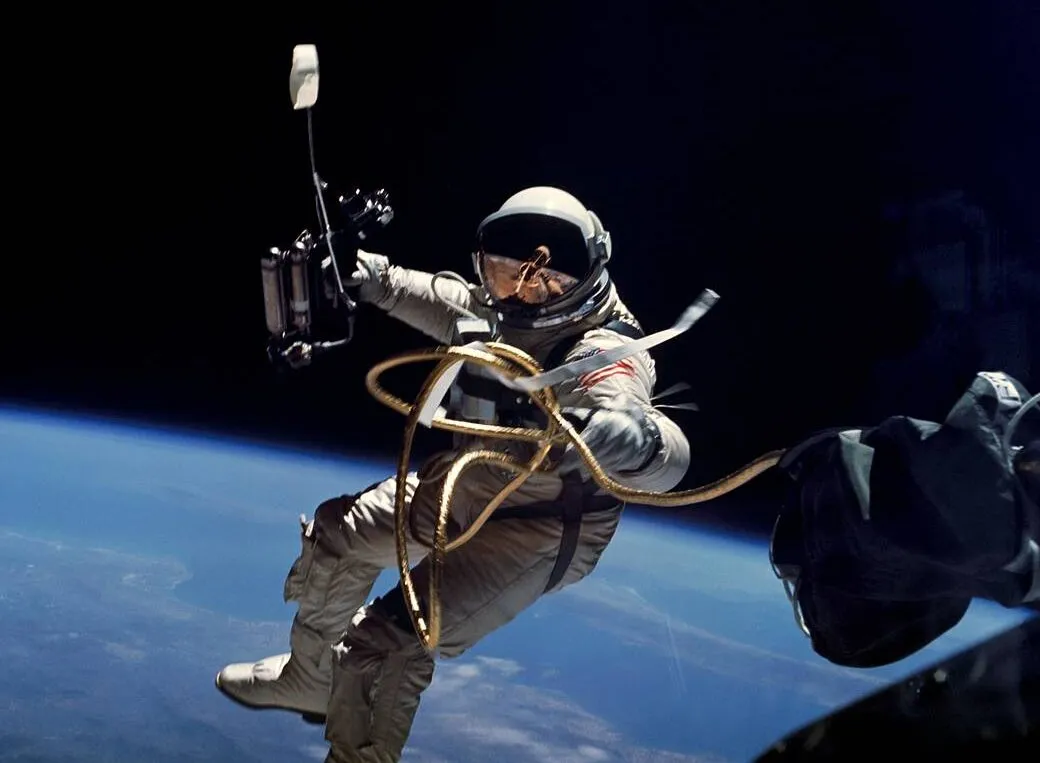 Ed White became the first American to perform a spacewalk during the Gemini 4 mission on 3 June 1965. Credit: NASA