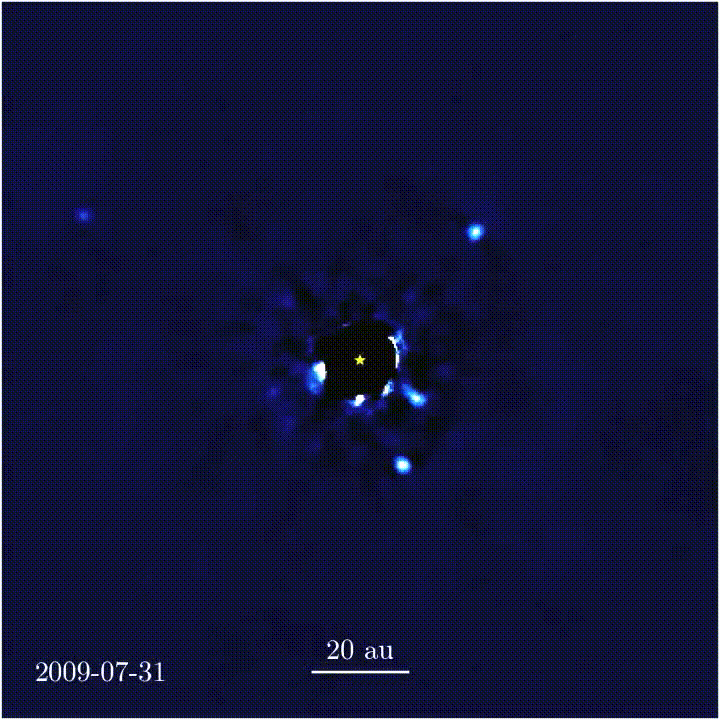 Animation of 4 exoplanets in orbit around star HR 8799. Credit: Jason Wang (Caltech)/Christian Marois (NRC Herzberg)