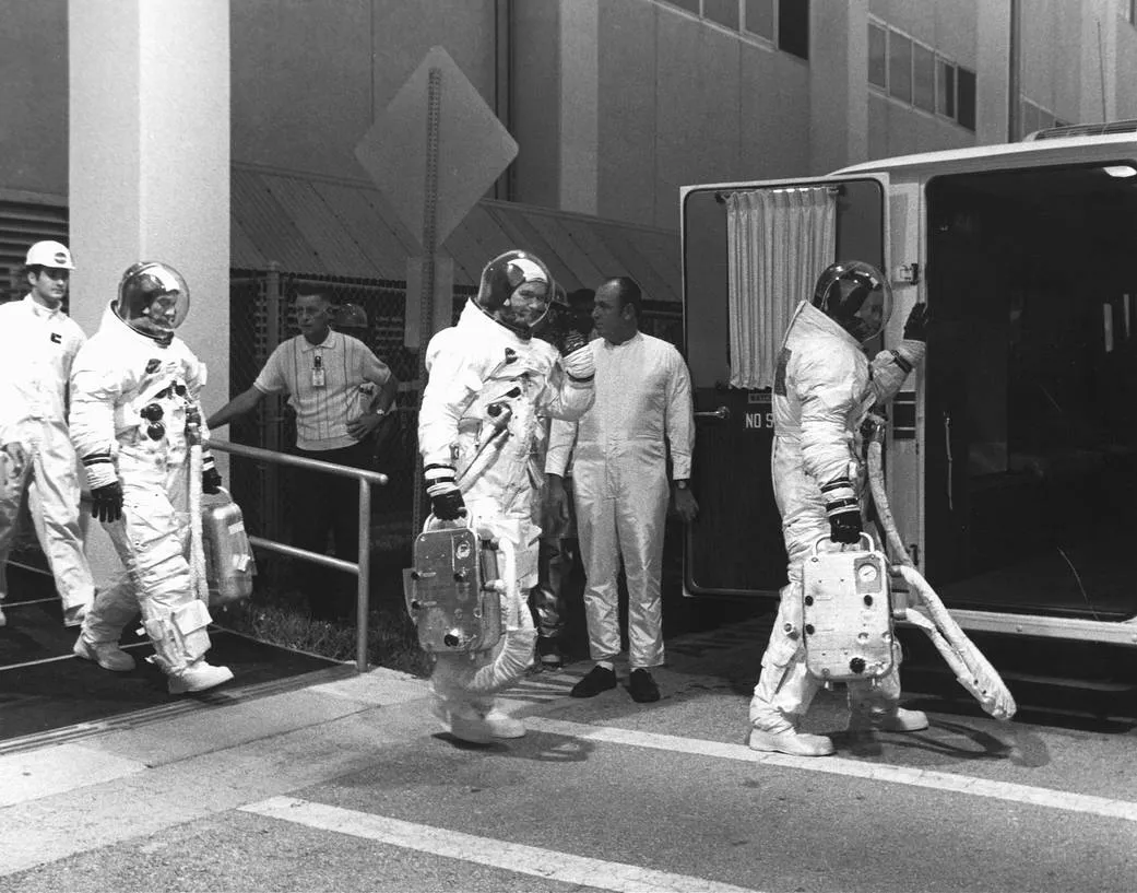 The Apollo 11 crew preparing for a countdown demonstration test. Credit: NASA