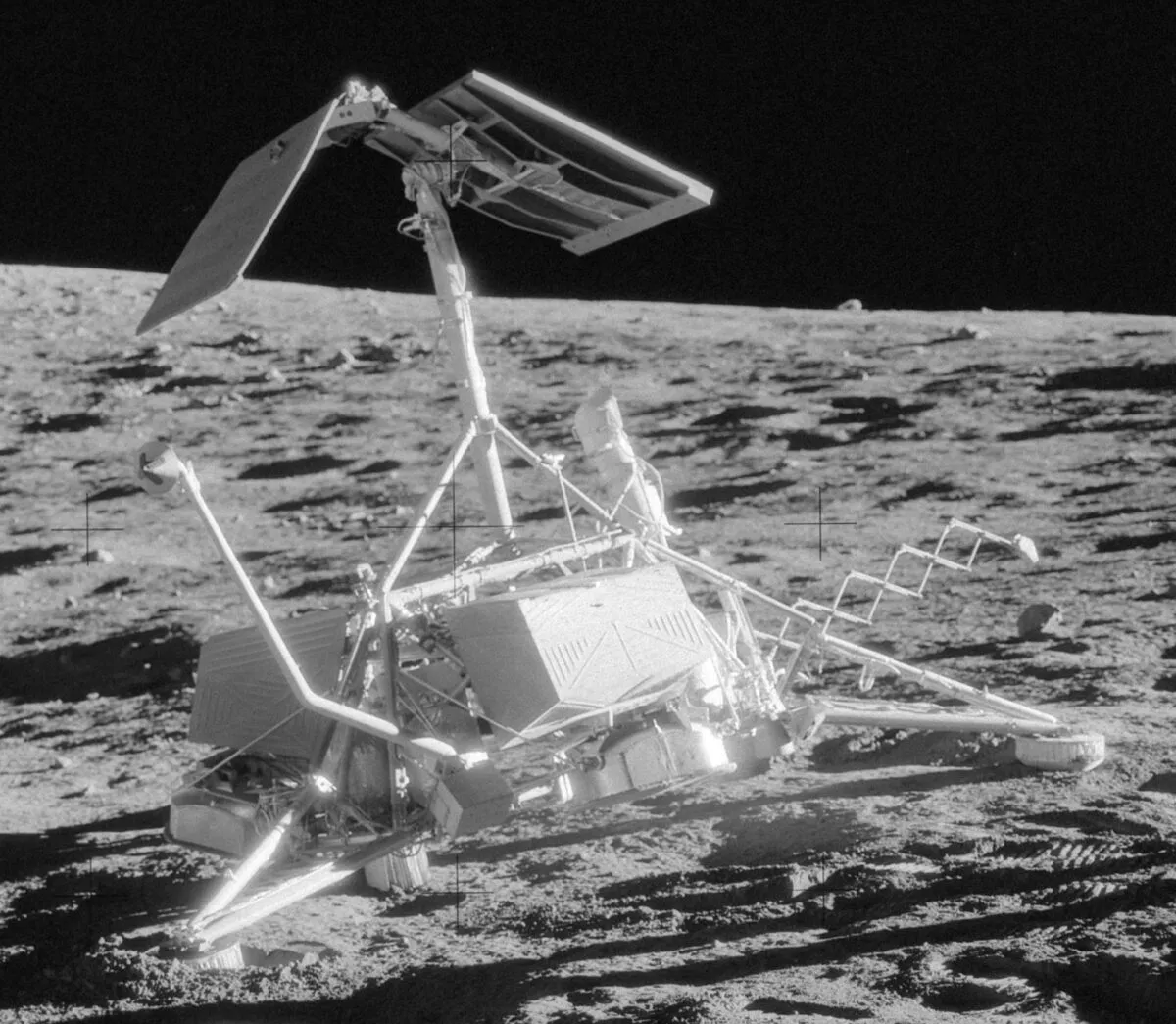 Lunar lander Surveyor 3 is said to have been the interplanetary ferry for Earth bacteria, which survived in a dormant state. Credit: NASA