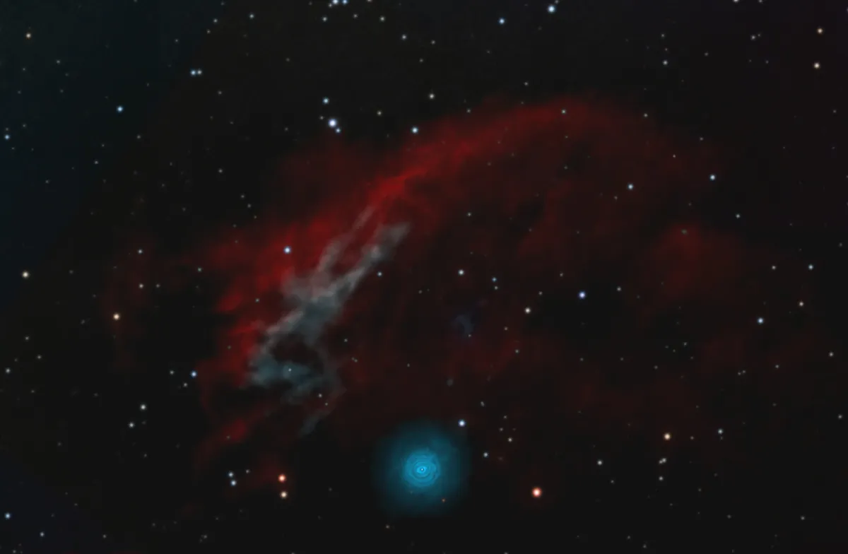 NGC 3242 Peter Goodhew, via e-EyE, Fregenal de la Sierra, Spain, 6 January–9 March 2021. Equipment: twin QSI 6120wsg8 CCD cameras, twin APM LZOS 152 apo refractors, 10 Micron GM2000 HPS mount