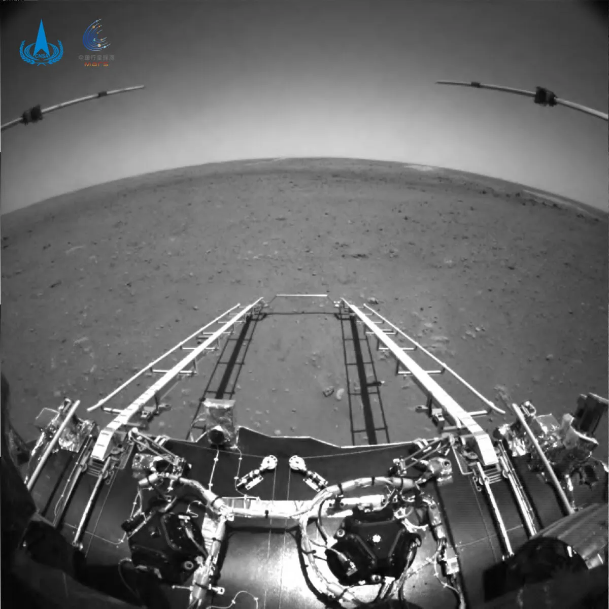 A view of Mars captured by China's Tianwen-1 rover's 'obstacle avoidance camera'. Credit: CNSA