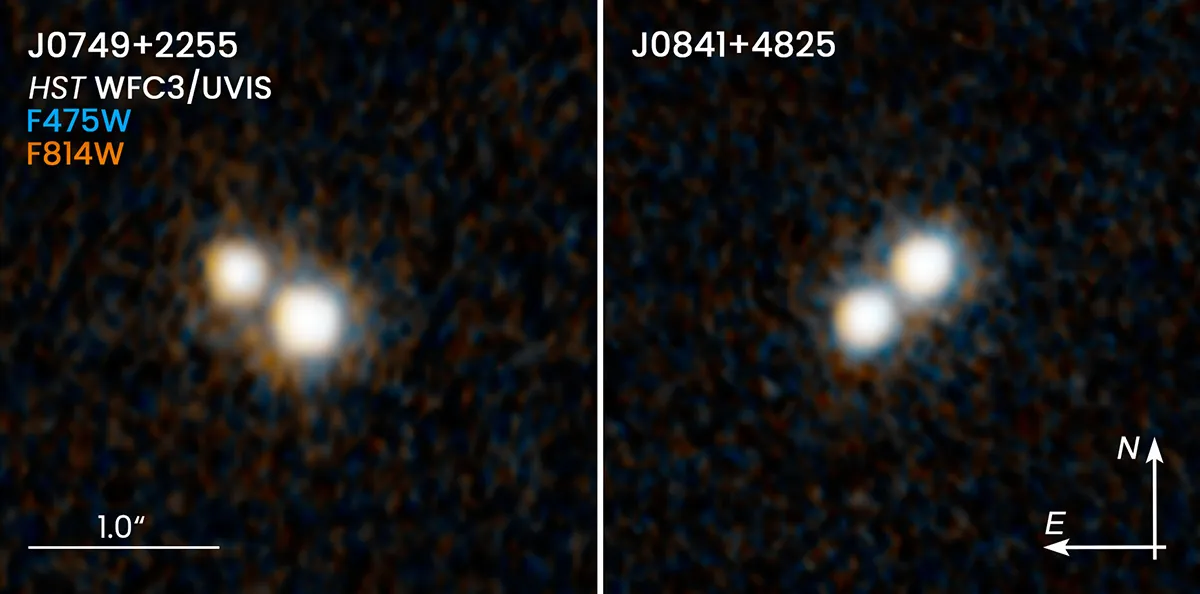 Hubble discovers two rare double quasars. HUBBLE SPACE TELESCOPE, 6 APRIL 2021. IMAGE CREDIT: NASA, ESA, H. Hwang and N. Zakamska (Johns Hopkins University), and Y. Shen (University of Illinois, Urbana-Champaign)