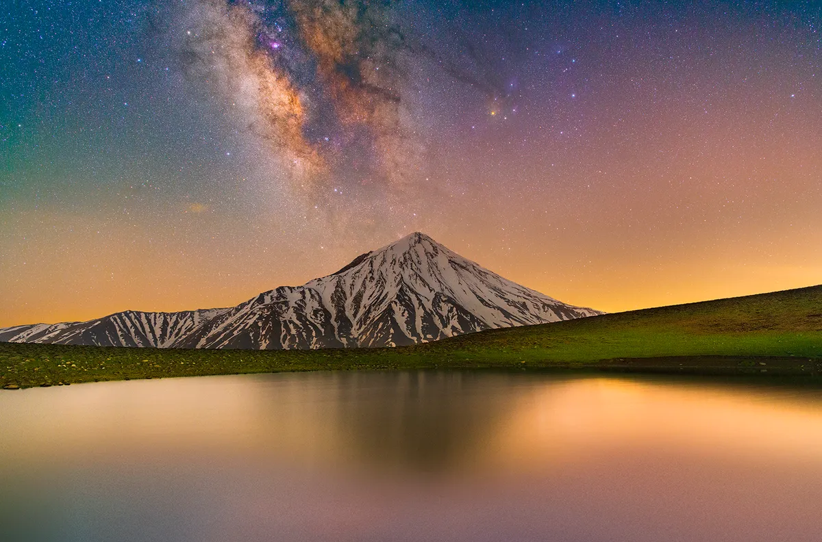 Glory of Damavand and Milky Way © Masoud Ghadiri (Iran) Mount Damavand, Mazandaran, Iran, 29 May 2020. Equipment: Nikon D850 camera, Vixen Polarie mount, 24 mm f/4 lens, ISO 6400, 10 x 30-second exposures