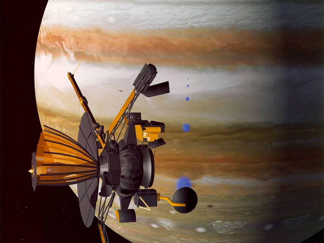 Artist's impression of the Galileo spacecraft at Jupiter. Credit: NASA/JPL