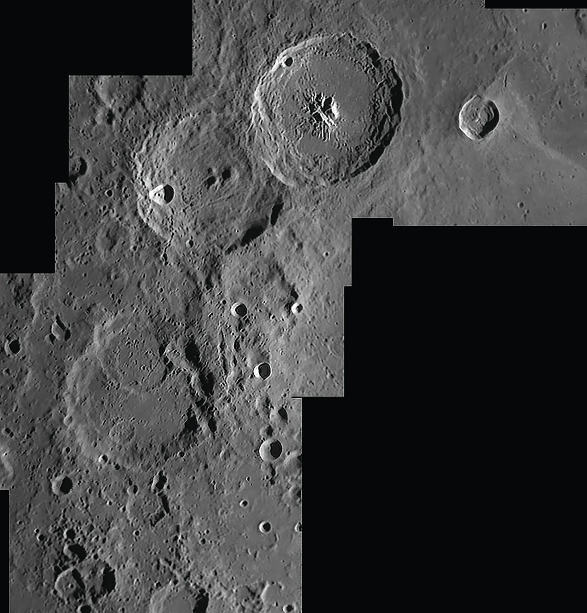 Moon craters Theophilus, Cyrillus and Catharina. Credit: Pete Lawrence.