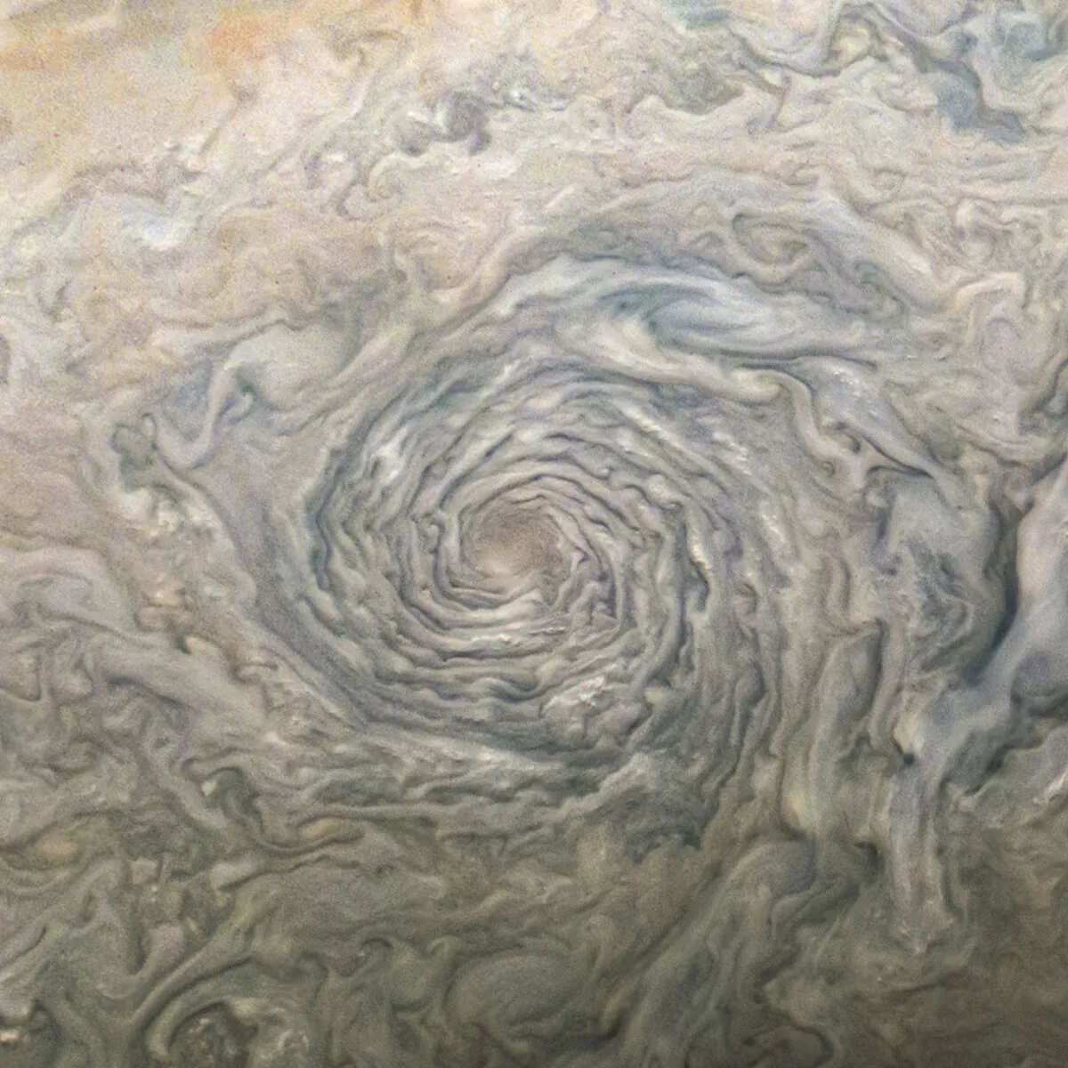 A 2,000km-wide cyclonic storm on Jupiter, captured by the Juno spacecraft. Image data: NASA/JPL-Caltech/SwRI/MSSS / Image processing by Kevin M. Gill, © CC BY