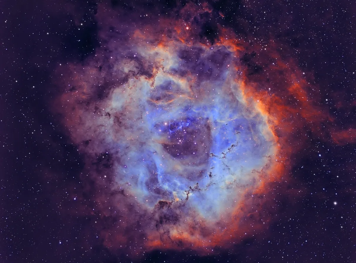 The Rosette Nebula, Tony McAvoy, Camborne, Cornwall, December 2020–January 2021. Equipment: QSI 583WSG camera, William Optics GT81 refractor, Sky-Watcher HEQ5 Pro mount