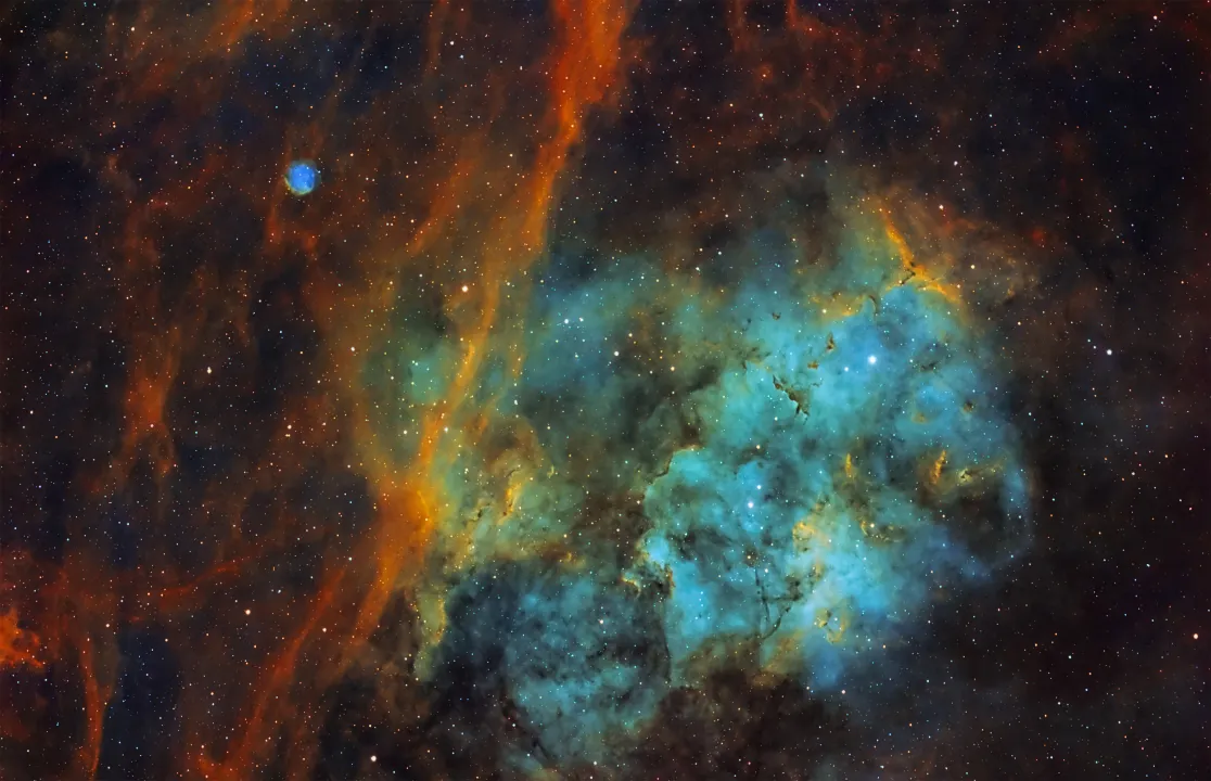 Sharpless 115 and 116, Emil Andronic, Bushey, Hertfordshire, 22 April–1 June 2021. Equipment: ZWO ASI294MM Pro camera, AstroTech 106LE refractor, Sky-Watcher EQ6-R mount