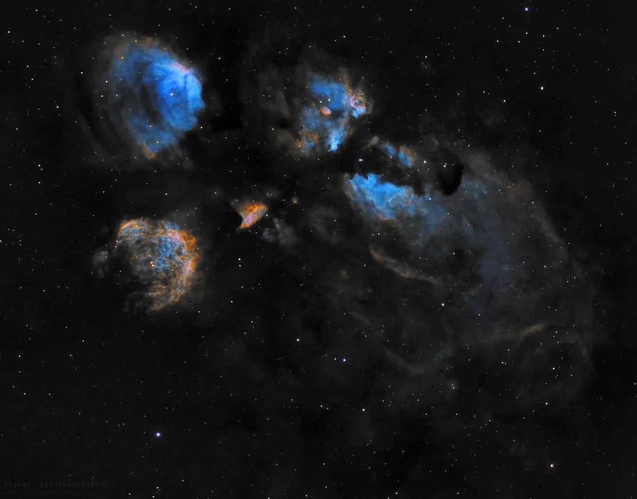 The Cat’s Paw Nebula, Prabhu, Mleiha, United Arab Emirates, 5 June 2021. Equipment: ZWO ASI1600MM Pro camera, GSO 8-inch Ritchey-Chretien astrograph, Sky-Watcher EQ6 mount