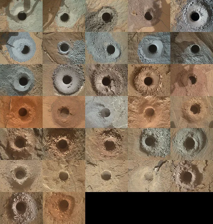 32 rock samples taken by the Curiosity rover to date Curiosity Mars rover, 17 August 2021 IMAGE CREDIT: NASA/JPL-Caltech/MSSS